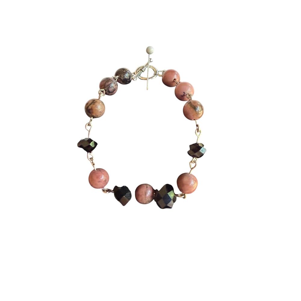 Rhodonite and glass bead bracelet handmade